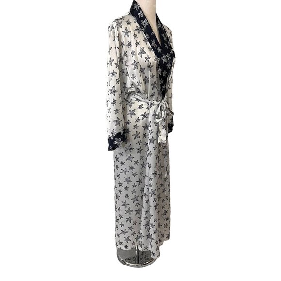 Carole Hochman Silky Wrap Robe Loungewear White with Navy Blue Stars - Picture 1 of 9